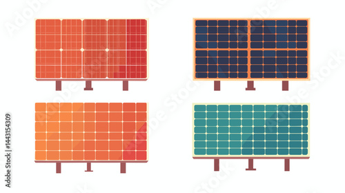 Four Colorful Solar Panel Illustrations on White Background