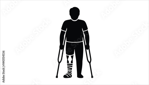 Person with crutches and bandaged leg silhouette injury support high resolution picture