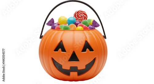 trick or treat bucket isolated on transparent background, halloween treat bucket isolated on transparent background, scray pumpkin bucket isolated on transparent background

