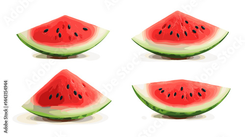 Four Watermelon Slices on White Background