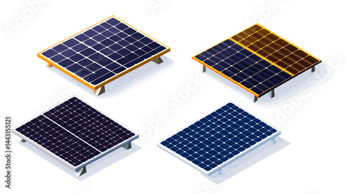 Isometric Illustration of Four Different Solar Panels on White Background