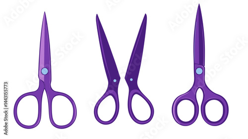 Purple Scissors Set on White Background