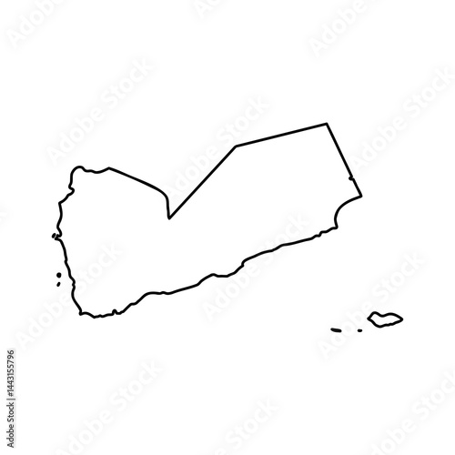 Minimalist black and white outline map of Yemen with internal region borders, simple vector illustration for geography, education, and design use