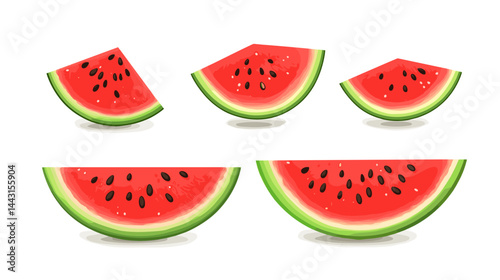 Red Watermelon Slices on White Background