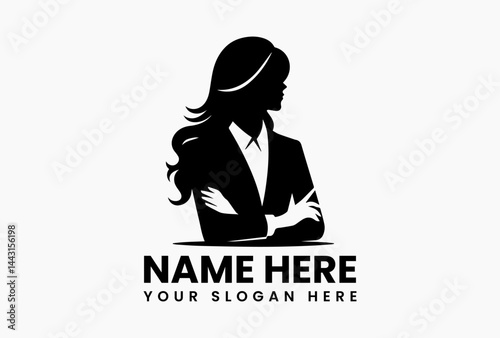 Empowered female business logo icon vector, modern silhouette of confident woman isolated on white background for branding and corporate identity