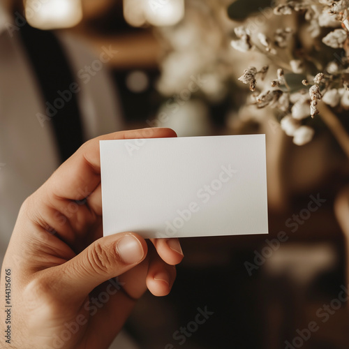 Hand holding blank business card.