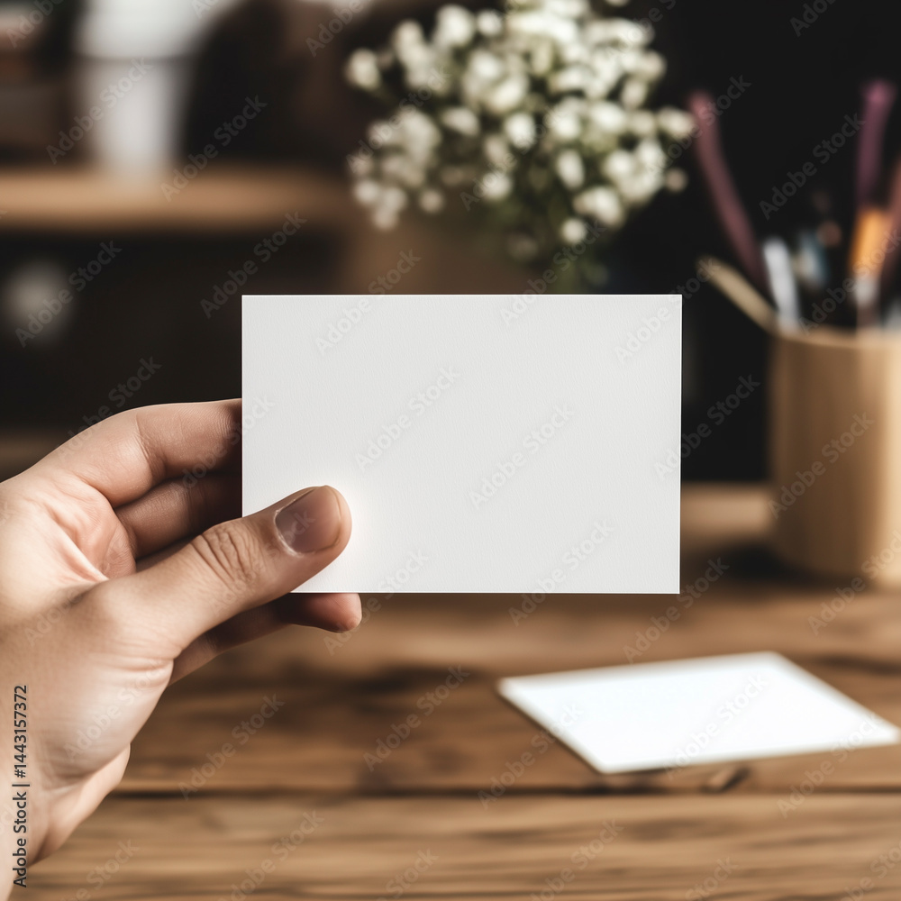 Hand holding blank business card. Hand holding blank business card.