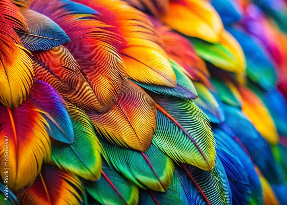 Obraz premium Vibrant Exotic Bird Feathers: Close-Up Macro Photography of Multicolored Plumage