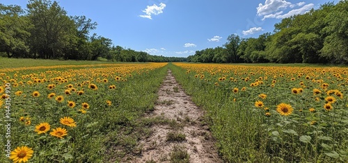 Sunflowers Field Path: A Summer Day in the Countryside