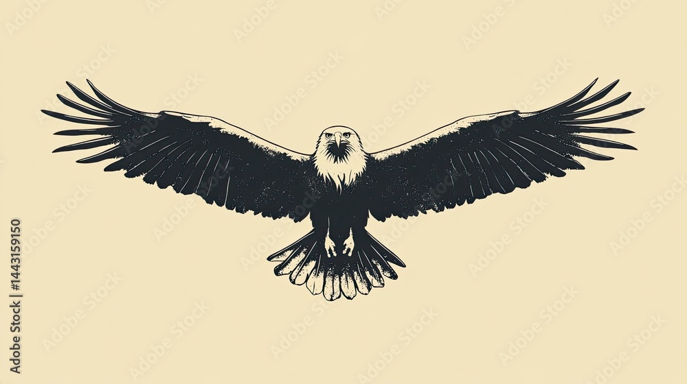 Naklejka premium Minimalist Eagle Vector Illustration Soaring with Outstretched Wings, Ideal for Outdoor-Themed Designs