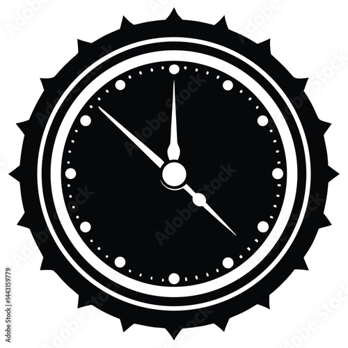 Silver clock face with midnight time. 3d platinum watch on black background. Classic vintage luxury elegant roman numeral clock. Realistic vector illustration for new year or Christmas greeting card.