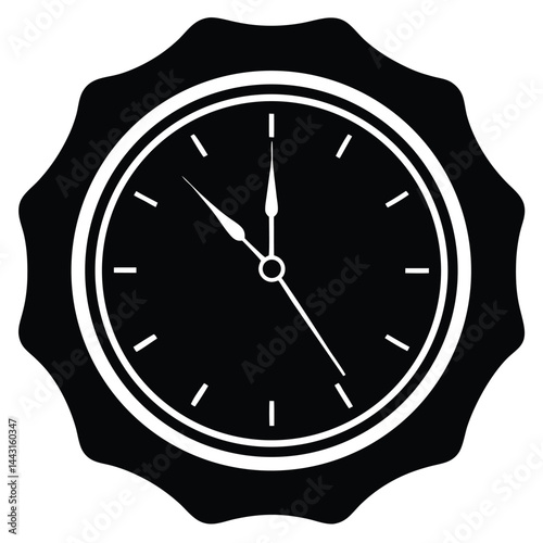 Silver clock face with midnight time. 3d platinum watch on black background. Classic vintage luxury elegant roman numeral clock. Realistic vector illustration for new year or Christmas greeting card.