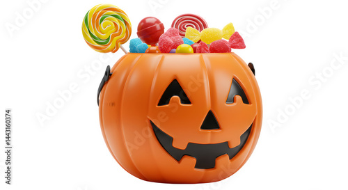 trick or treat bucket isolated on transparent background, halloween treat bucket isolated on transparent background, scray pumpkin bucket isolated on transparent background

