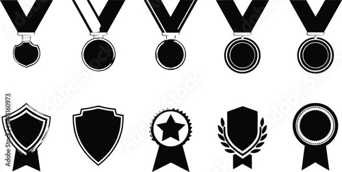 set of shields silhouette on a plain white background