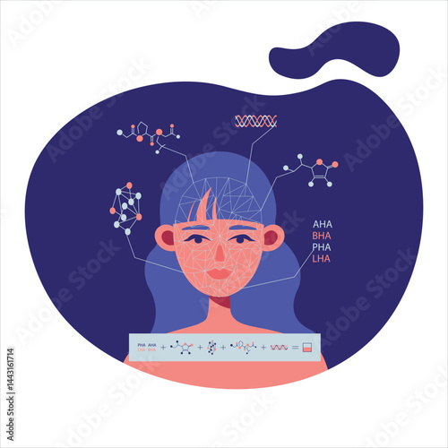 Vector illustration where AI technology is used to determine skin condition and create a personalised cream.  Technologies of the future.  Beauty salon with robots.