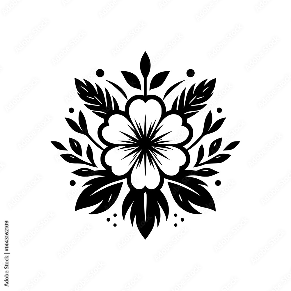 Obraz premium Monochromatic Floral Mandala - Black and White Botanical Design