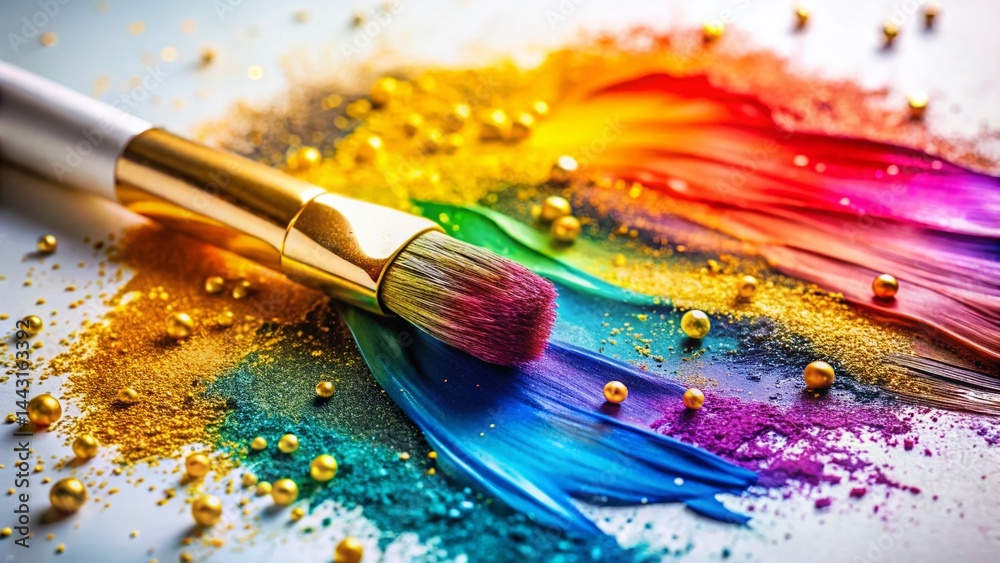 Obraz premium Vibrant Watercolor Splash with Gold Glitter: Artistic Fashion Background