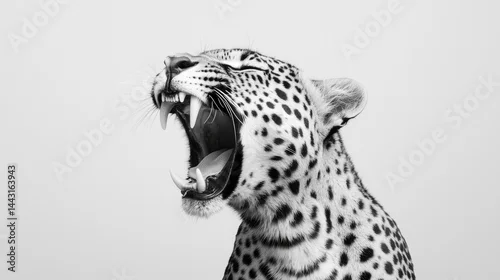 Obraz Roaring leopard portrait, black and white