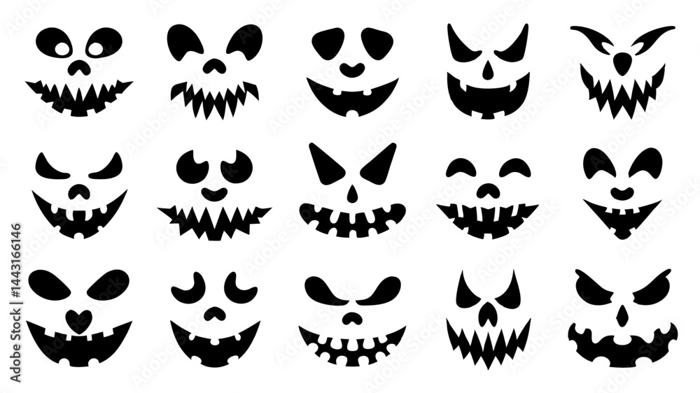 Fototapeta premium Set of Halloween scary pumpkins cut