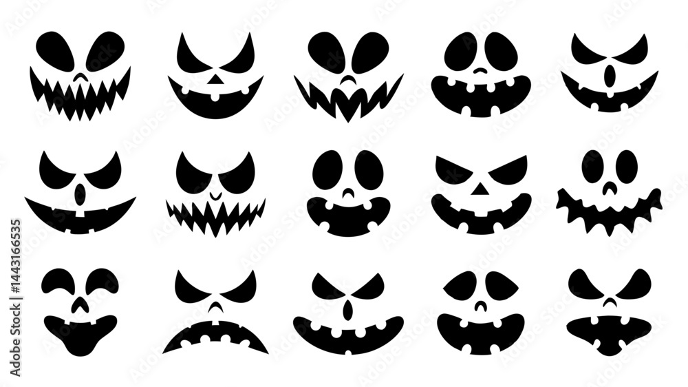 Fototapeta premium Set of Halloween scary pumpkins cut