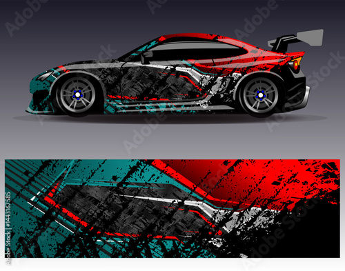 Car wrap design vector. Graphic abstract stripe racing background designs for vehicle, rally, race, adventure and car racing livery