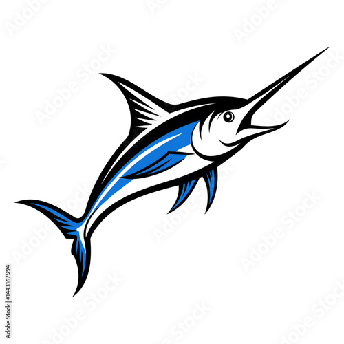 Blue marlin fish vector illustration design for logo template or graphic resources for ocean life art isolated on transparent background