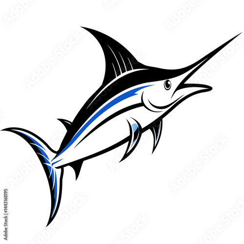 Marlin fish vector illustration for sport fishing logo design and ocean wildlife art projects very detailed isolated on transparent background