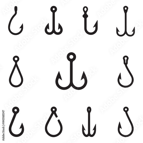 Fishing hook icon vector set. Fishing illustration sign collection. fish symbol or logo. Vector Black silhouettes. with white background