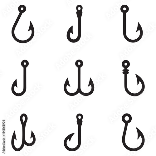 Fishing hook icon vector set. Fishing illustration sign collection. fish symbol or logo. Vector Black silhouettes. with white background