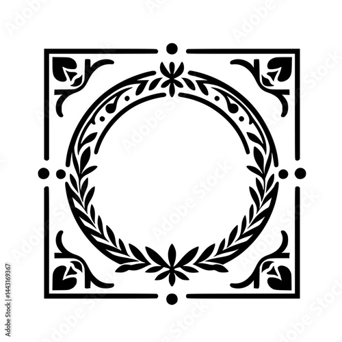 Elegant Black & White Floral Frame, Border Design