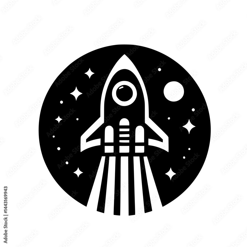 Retro Rocketship in Space - Minimalist Vector Design Retro Rocketship in Space - Minimalist Vector Design