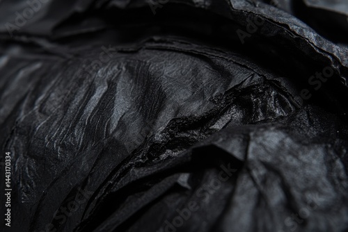 Close-up of crumpled black paper texture photo