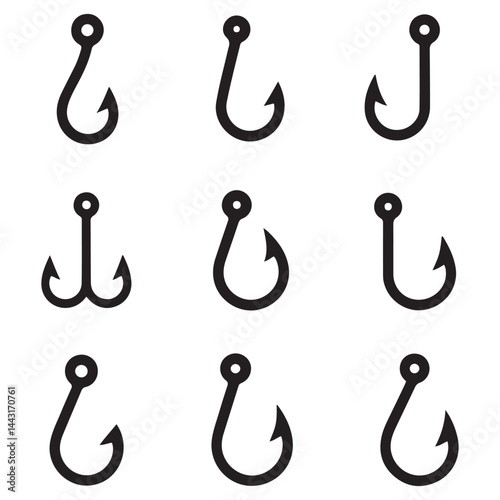 Fishing hook icon vector set. Fishing illustration sign collection. fish symbol or logo. Vector Black silhouettes. with white background