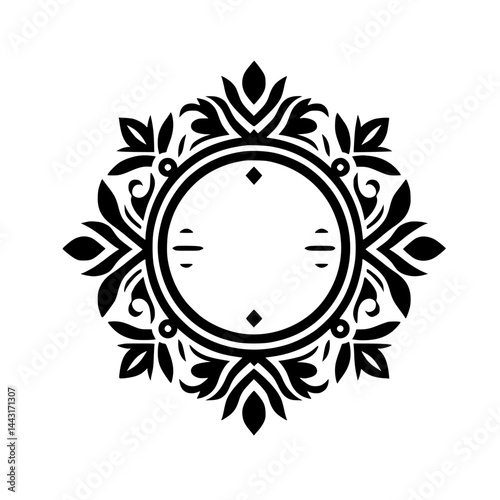 Elegant Black and White Floral Emblem - Circular Decorative Design