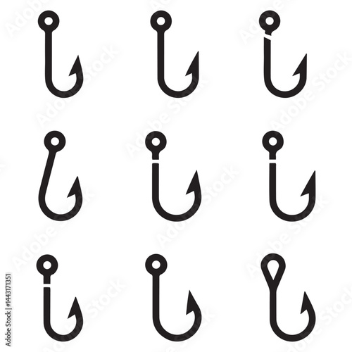 Fishing hook icon vector set. Fishing illustration sign collection. fish symbol or logo. Vector Black silhouettes. with white background