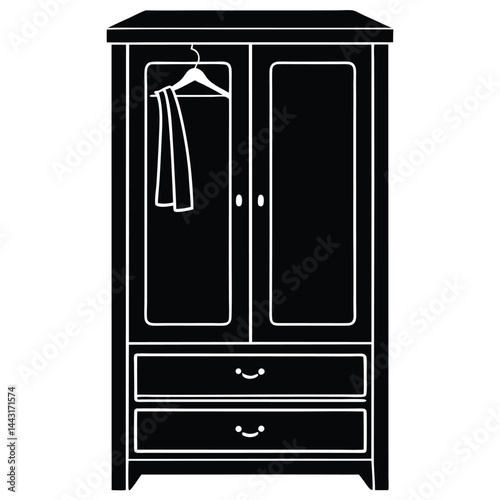 wardrobe silhouette vector illustration, vector sketch illustration of the silhouette of a Jepara teak wood door design full of classic vintage carvings, Monochromatic illustration of a wardrobe close