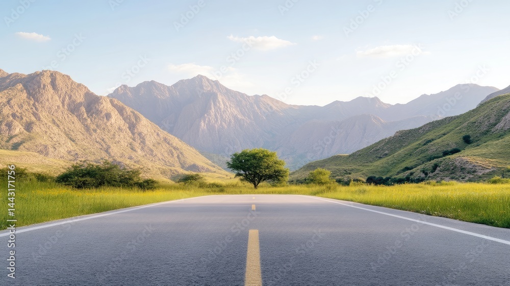 Naklejka premium Scenic mountain road leading to a tranquil valley