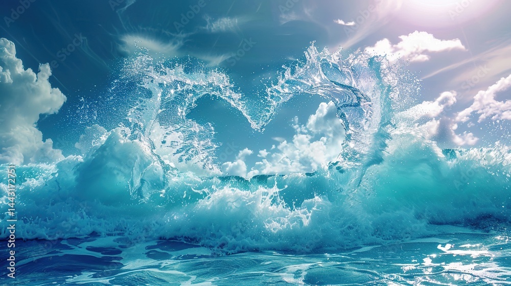 Blue Wave Love Heart Ocean Wedding Background: A Serene Symphony of Love and Marine Elegance