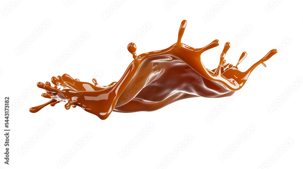dark liquid Caramel sauce splash isolated on white background with clipping path cut-out, clipping path, transparent