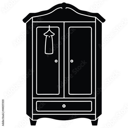 wardrobe silhouette vector illustration, vector sketch illustration of the silhouette of a Jepara teak wood door design full of classic vintage carvings, Monochromatic illustration of a wardrobe close
