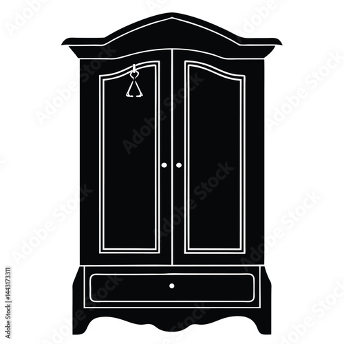 wardrobe silhouette vector illustration, vector sketch illustration of the silhouette of a Jepara teak wood door design full of classic vintage carvings, Monochromatic illustration of a wardrobe close