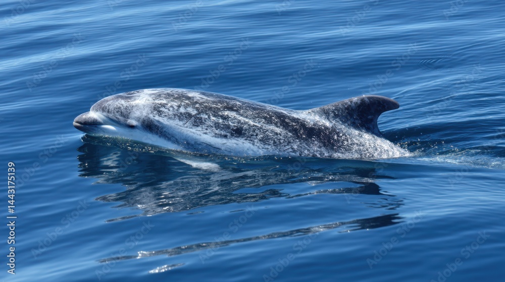 Fototapeta premium Spotted Dolphin Swimming in Blue Ocean Water