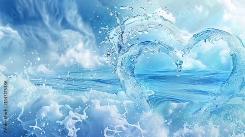 Blue Wave Love Heart Ocean Wedding Background: A Serene Symphony of Love and Marine Elegance
