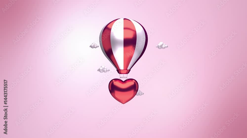 Cute 3D red and white coloured heart and cartoon balloon on pink ...