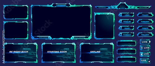 Gamer stream frames. Gaming streamers, hud frame twitch streaming media