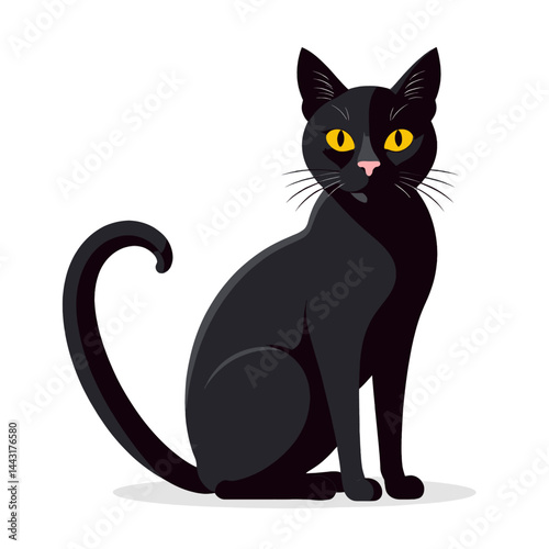 Elegant Black Cat Illustration_Vector Image of a Sleek Feline with Yellow Eyes_Perfect for Cat Lovers and Halloween Designs_Download Now for Your Creative Projects