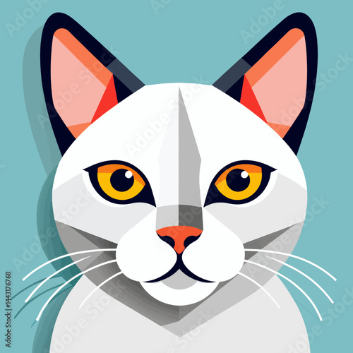 Abstract White Cat Portrait with Golden Eyes_Modern Geometric Design_Pet Illustration for Wall Art and Home Decor_Cute Feline Art for Cat Lovers