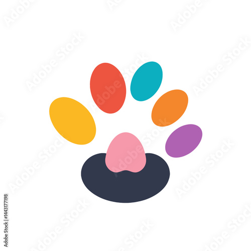 Colorful Paw Print Logo Design_Modern Pet Care Symbol_Abstract Animal Footprint Icon_Vibrant Veterinary Clinic Graphic_Playful Dog and Cat Paw Illustration
