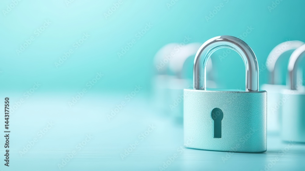 Enhanced security, three padlocks on vibrant blue background symbolizing protection Enhanced security, three padlocks on vibrant blue background symbolizing protection