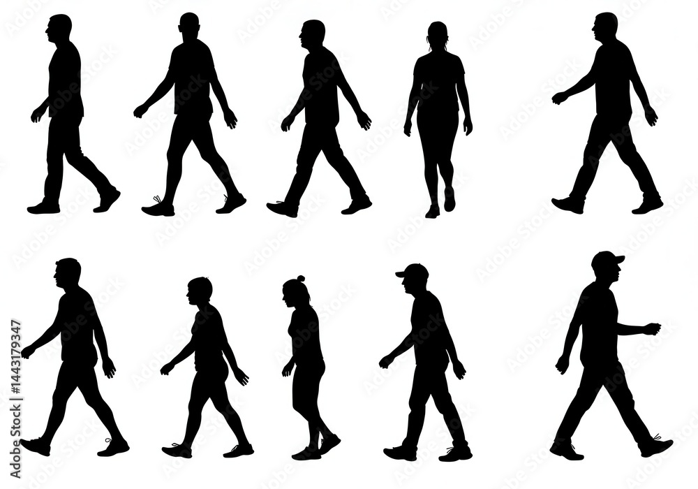Fototapeta premium Walking figures silhouette isolate on white background